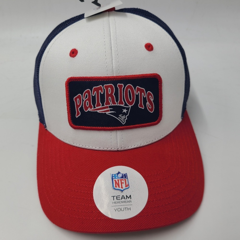 Youth New England Patriots Hat Adjustable Mesh NFL Team Apparel White Red‎ Blue